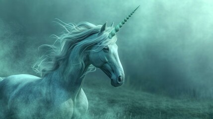 Majestic White Unicorn Galloping Through Field