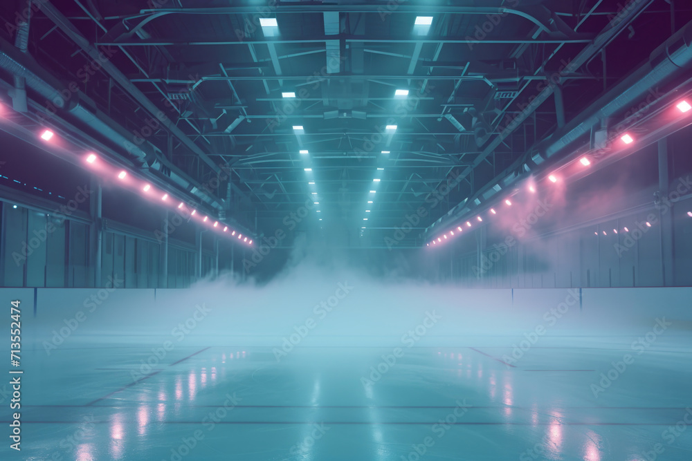 Poster A large room filled with dense fog. Perfect for creating a mysterious and atmospheric atmosphere. Ideal for use in horror or suspense-themed projects