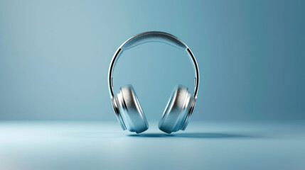 A pair of headphones against a blue background symbolizes the tranquility and solitude that music can provide to its listeners. - Powered by Adobe
