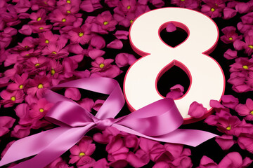 International Womens Day concept with flowers and number eight on background of flowers