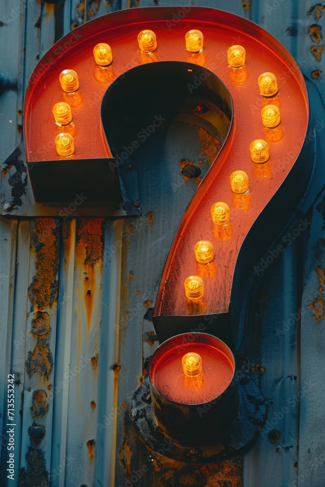 Poster A neon sign featuring a question mark symbol. This versatile image can be used to add a touch of mystery or intrigue to various projects