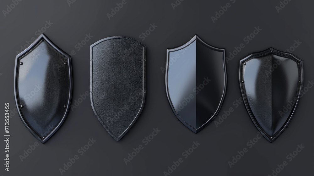 Poster four black shields placed on a black background. can be used for various design projects
