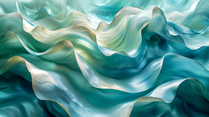 Obraz premium Abstract Silken Waves in Teal and Cream