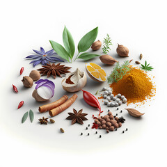 herbs and spices on white