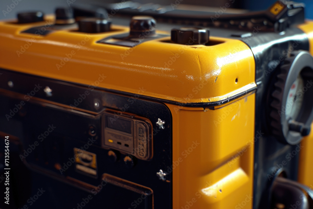 Poster a close up view of a yellow and black suitcase. perfect for travel-related projects and concepts