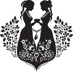 Timeless Ties Bride and Groom Vector Icon Ornate Occasion Traditional Indian Matrimonial Logo