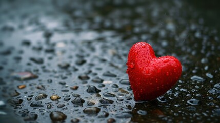Obraz premium Red Heart on Wet Surface