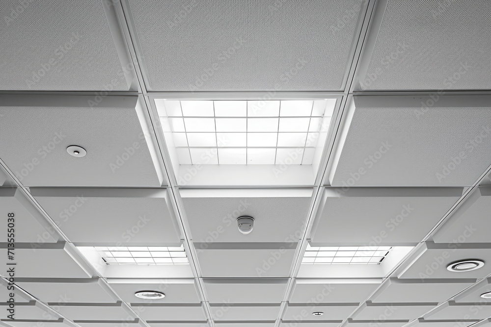 Poster a room illuminated by numerous lights on the ceiling. ideal for showcasing a well-lit and spacious i