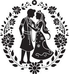 Regal Romance Traditional Couple Emblem Celestial Connection Wedding Bliss Vector Logo