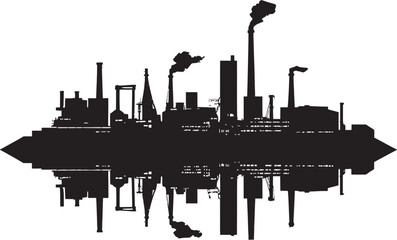 Factory Fusion Dynamics Vector Logo of Industrial Landscape Metropolis Machination Industrial Area Icon
