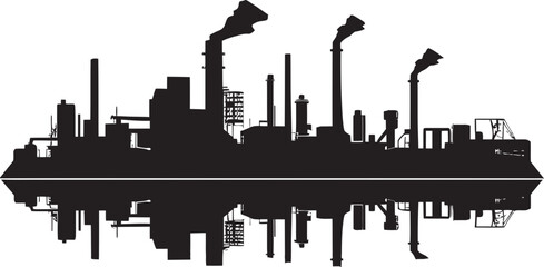 TechnoTopography Industrial Area Icon Design Metallic Metropolis Vector Logo of Factory Landscape