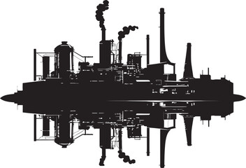 Steel Symmetry Factory Landscape Icon Mechanical Metropolis Industrial Zone Logo Design