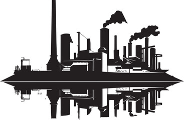 Factory Framework Fusion Vector Icon of Manufacturing District Cityscape Constructs Industrial Landscape Emblem