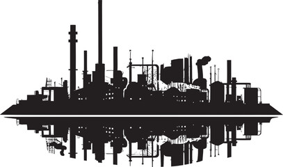 Factory Fusion Dynamics Industrial Landscape Emblem Design Metropolis Machination Vector Icon of Industrial Area