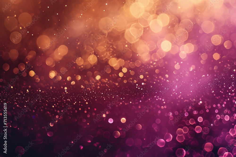 Poster A vibrant background with a purple and gold color scheme, illuminated by numerous lights. Perfect for adding a touch of elegance and sparkle to any design