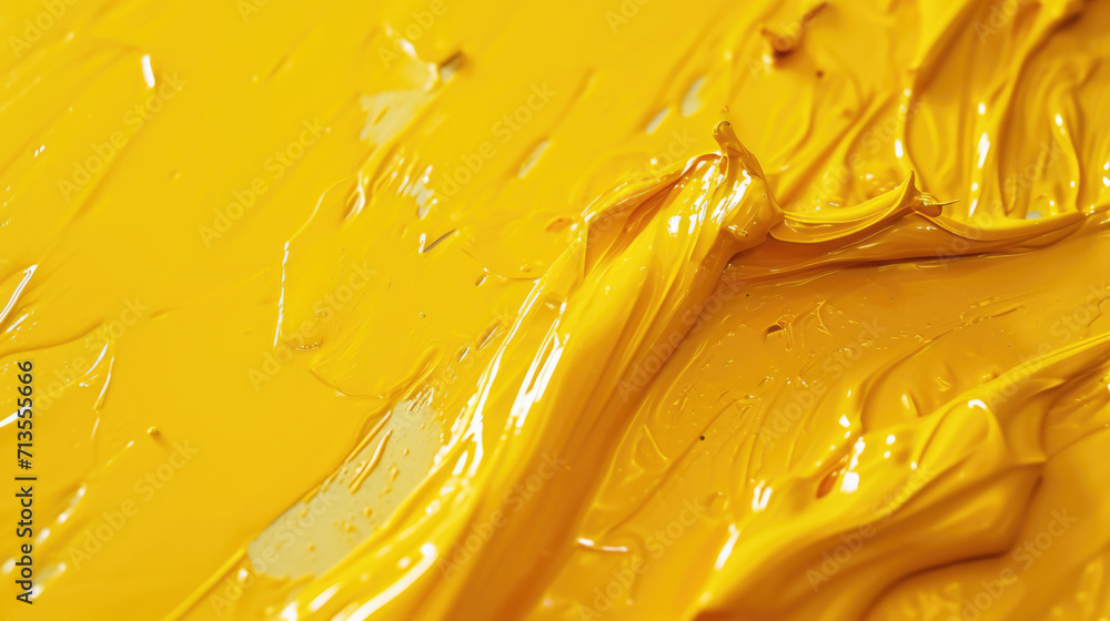 Poster yellow paint close-up on a table surface. versatile image for various design projects