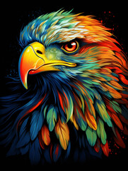 Fototapeta premium T-shirt design, eagle, native colors, vintage, 1980s, colorful charcoal sketch, detailed, rich colors, realistic style created with Generative Ai