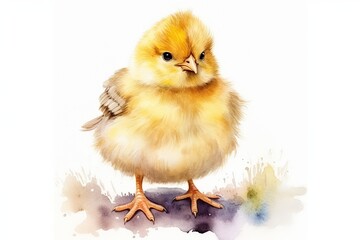 Obraz premium Watercolor little chick isolated on white. Easter card