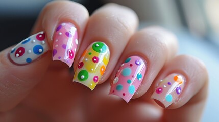 Person Holding Colorful Polka Dot Manicure