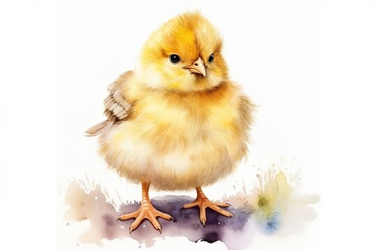Watercolor little chick isolated on white. Easter card
