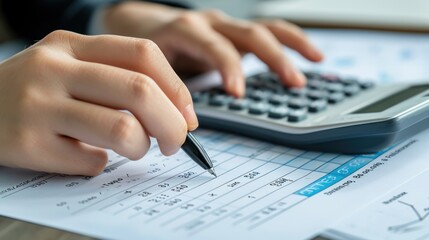 Person Using Calculator on Sheet of Paper