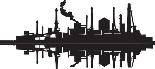 Fototapeta na wymiar Infrastructural Insight Factory Vector Emblem TechnoTerrain Tapestry Urban Industrial Logo Design