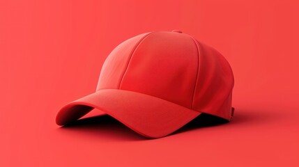 Fototapeta premium Red Baseball Cap on Red Background