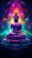 Meditation buddha cosmic rainbow mind day glow Ai generated art