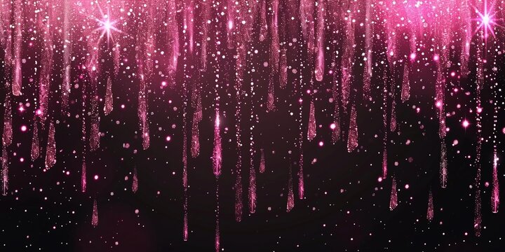 Pink gold sparkle dots glitter festoons luxurious invitation card border, for romantic Valentine's Day banner use.