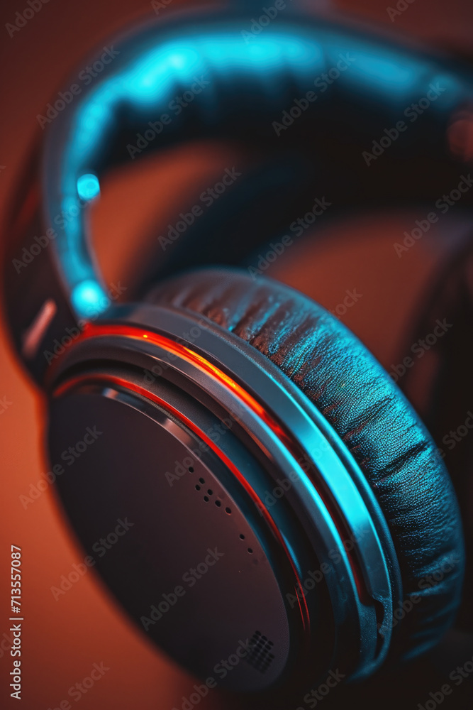 Aufkleber a pair of headphones sitting on top of a table. suitable for technology and music-related concepts