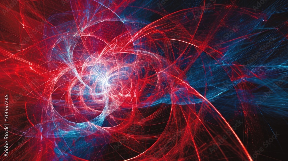 Poster abstract background of chaotic blue and red lines intertwined in the center