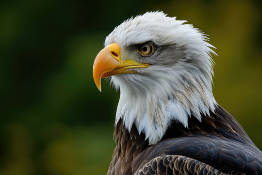 A detailed close-up view of a bald eagle's head. Perfect for nature enthusiasts and wildlife lovers