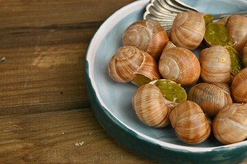 snails with pesto ta white wine, snails with pesto sauce and white wine, French cuisine 