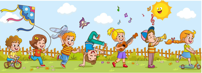vector illustration of Little children playing