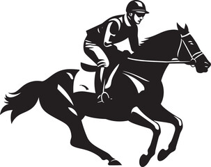 Galloping Glory Graphic Jockey Riding Horse Icon Speedy Steeds Showcase Vector Emblem of Racing Jockey