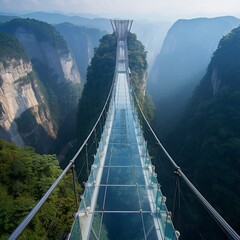 Fototapeta premium World number one dangerous glass bridge images Generative AI