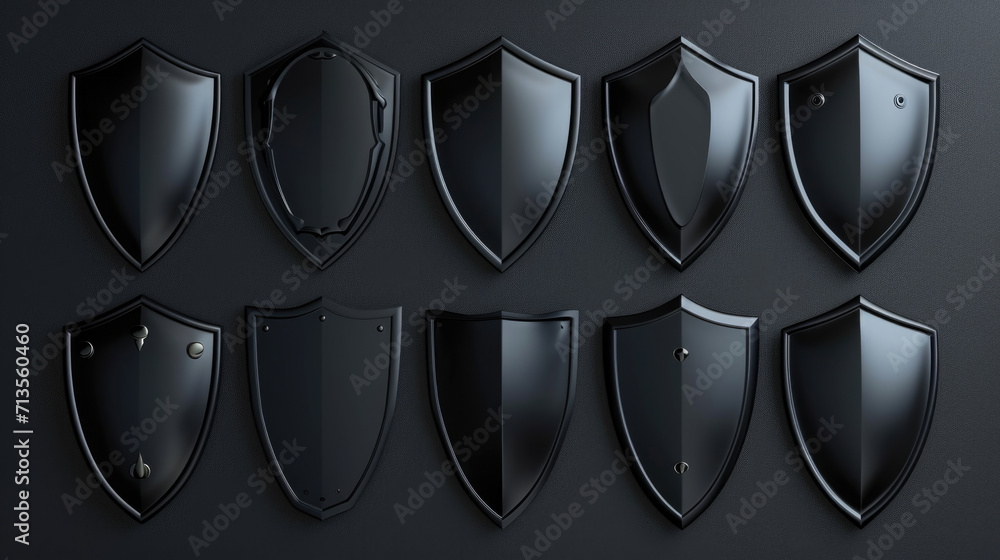 Aufkleber a collection of black shields displayed on a dark background. this image can be used for various pur