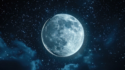 Fototapeta na wymiar A captivating image of a full moon shining brightly in the night sky, surrounded by wispy clouds. Perfect for adding an enchanting touch to any project