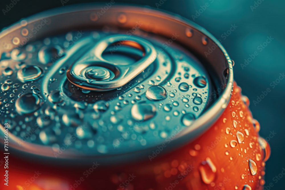 Poster a can of soda with water droplets, perfect for showcasing refreshment and quenching thirst. ideal fo