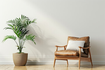 A simple yet elegant room with a chair and a potted plant. Perfect for home decor or interior design projects