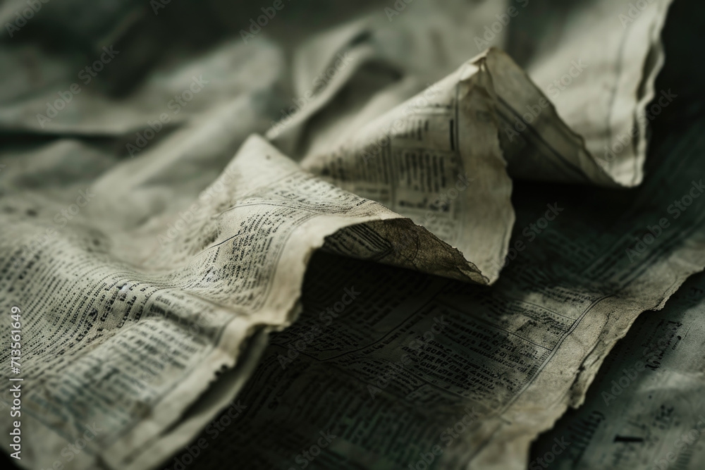 Poster a close up view of a piece of newspaper laid on a bed. this image can be used to depict morning rout