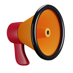 vibrant megaphone, smooth 3D rendering, bold colors, red and orange, plastic texture, simplistic design, white background
