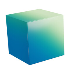 simple cube, gradient blue and green colors, smooth surface, minimalist design, floating in white space
