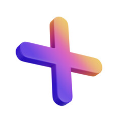 3D plus sign, modern design, glowing gradient colors, purple and orange hues, floating in mid-air, minimalistic style, white background, vibrant and glossy finish.
