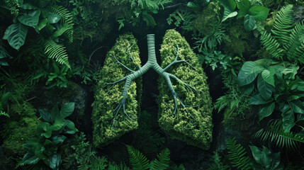 A picturesque image of a vibrant green lungs nestled in the heart of a forest. Perfect for nature lovers and environmental themes - obrazy, fototapety, plakaty