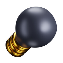 3d icon. black light bulb, golden screw base, white background, digital art, highly detailed, 3D rendering, smooth texture
