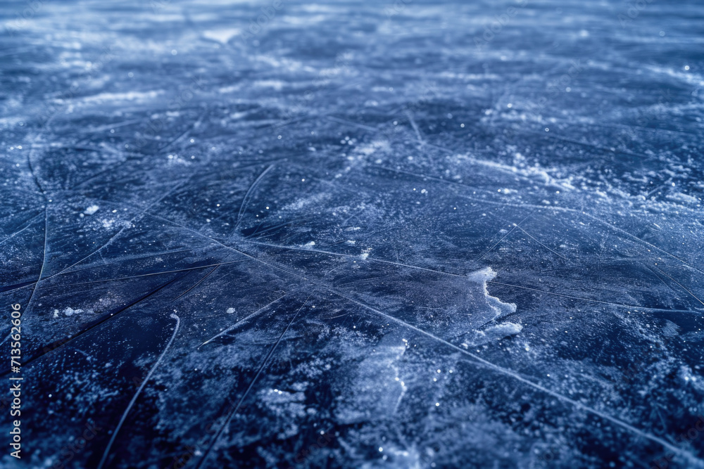 Poster a close-up view of the frozen surface of water. this image captures the intricate details and patter