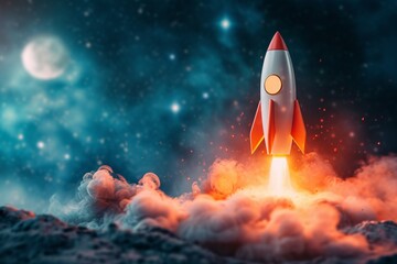 Embarking on a business journey of a rocket icon, accelerate towards our goals, rapid startup momentum. sights are set on achieving success, forward with determination and innovation