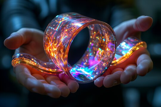 Electronic devices with flexible and curlable displays.Turn on phone flip chamshell long display mockup, looped switch, 3d rendering. Foldable device, Bend smartphone innovation held in hands