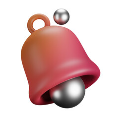 3d icon. 3D digital rendering of a shiny bell, metallic sphere inside the bell, vibrant orange and red gradient, floating silver sphere above, minimalistic design, white background, high detail